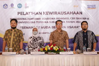 Pelatihan Kewirausahaan Mahasiswa Penerima Beasiswa Bidikmisi, CSR dan KIPK Universitas Terbuka Surakarta